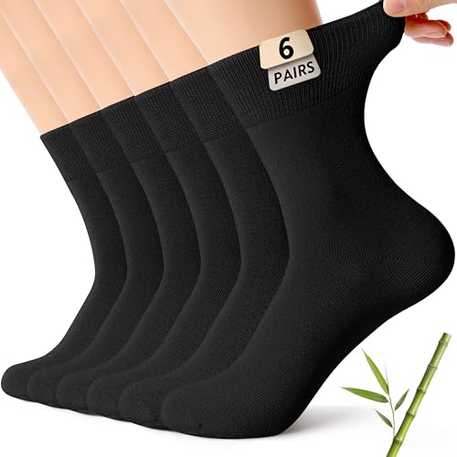 CS CELERSPORT Womens Soft Bamboo Rayon Crew Socks Thin Breathable Trouser Dress Casual Ankle Socks 6 Pairs Black Medium