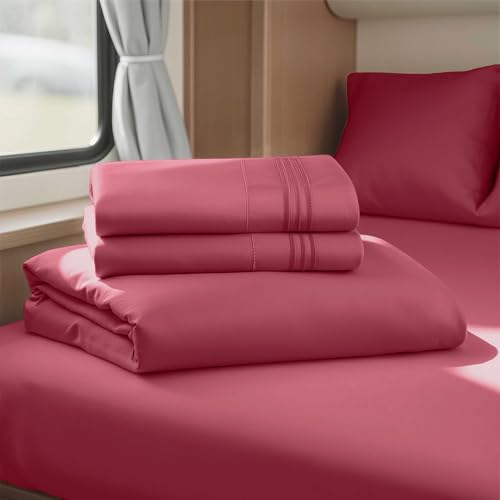 Nestl Burgundy Red Short Queen Sheets for RV, Hotel Luxury RV Queen Sheets Set, 4 Piece Fitted Bed Sheet Set and Pillowcases, Super Soft, Wrinkle-Free, and Breathable Camper Bedding