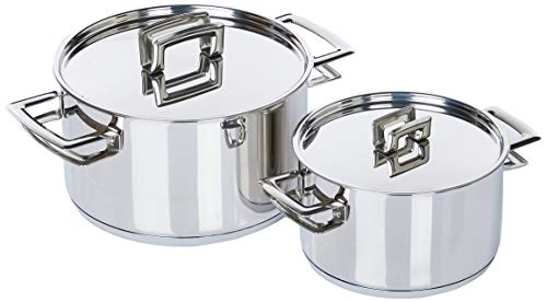 Tramontina Brava 65400010 Conjunto de 5 Panelas de Aço Inoxidável com Tampa Plana e Base Tripla, Pra