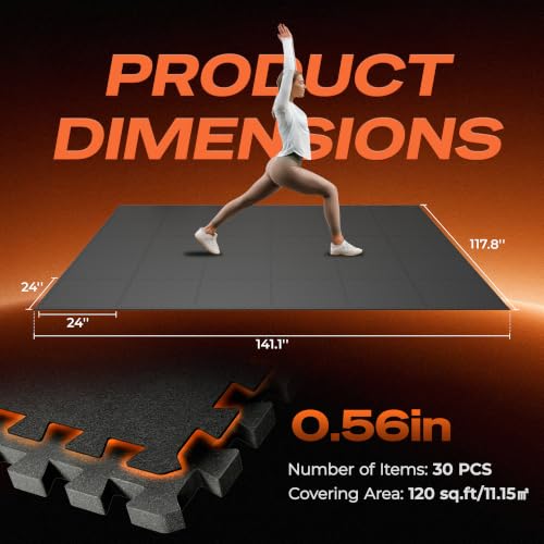 Image of SUPERJARE 0.56'' Thick 120 Sq Ft Rubber Top Gym Flooring for Home Gym