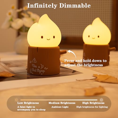 Image of Cute Flameless Candles Lamp, Torch Stump Night Light, LED Tea Lights Candles Rechargeable Dimmable Timmer Lamp,Suitable for Kids lamp Bedroom,Outdoor,Camp,Gift (Tree Stump Fire)