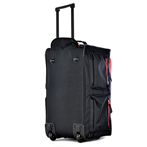 Olympia 8 Pocket Rolling Duffel Bag, Black/Red, 22 inch