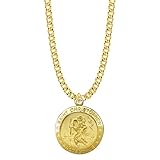 TrueFaithJewelry 14K Gold Over Sterling Silver Saint Christopher The Christ Bearer Medal, 3/4 Inch