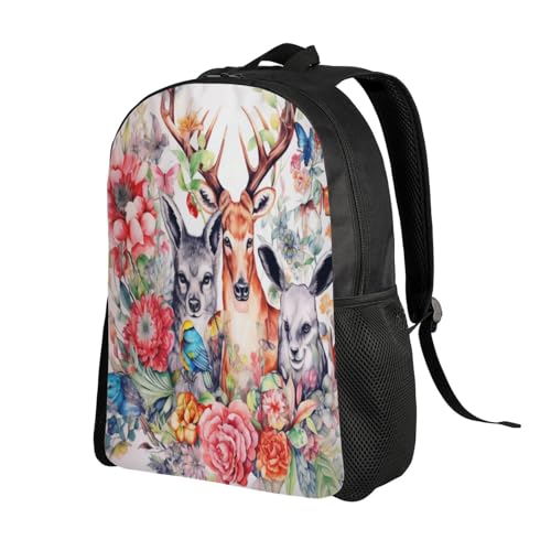 Travel Unisex Backpack Deer Wolf Kangaroo Floral 16Inch Durable Backpack Gym Casual Daypack for Women Men Gift2