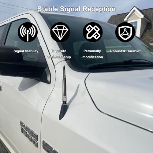 Image of Car Truck Bullet Antenna with Tire Valve Caps American Flag Universal Short Replacement for GMC Sierra Chevy Silverado Dodge Ram 1500 2500 3500 Ford F150 F250 F350 Super Duty Raptor Accessories, Black