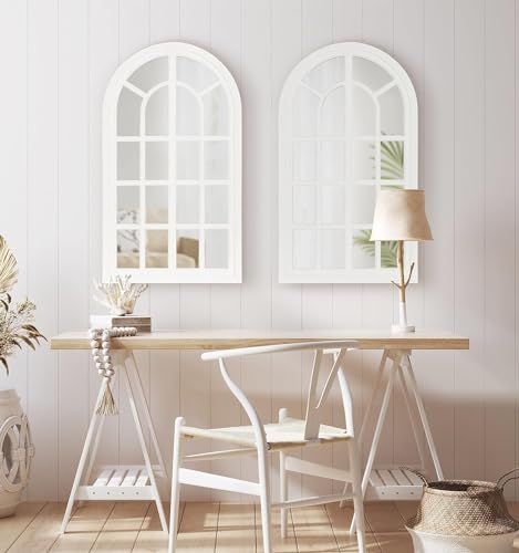 Image of JL Home Decor Arch Decorative Wall Mirror Frame | Carved in Solid Hard Wood | Vintage for Bedroom | Dining Room | Living Room | Wall Decor | 95X55cms (White)