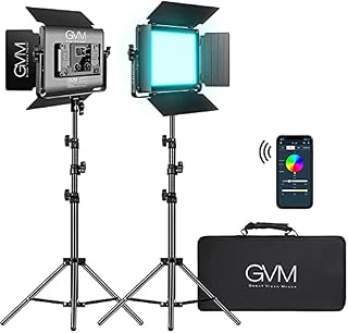 GVM RGB LED Video Light with Bluetooth Control, 60W 880RS Photography Shooting Studio Lighting Kit with Stands, CRI97 Dimmable Led Panel Light, 8 Applicable Scenes, 2-Packs