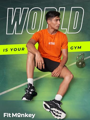 Image of FitMonkey Sports Crew Neck Stretchable Dry Fit T Shirt | Regular Fit Textured T Shirt for Men |Sport T Shirt for Men | Quick Dry Technology with Moisture Control |Breathable & Lightweight