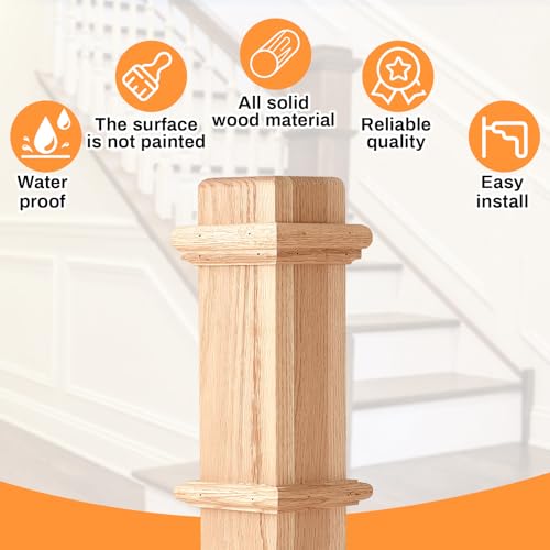Wonderjune 1 Pcs 56 Inch Red Oak Stair Newel Post with 3 1/2