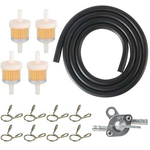 Benzinschlauch Kit, Benzin Kraftstofffilter Inline Benzinfilter Kit für Auto Motorrad, Motorrad Gas Kraftstofffilter inkl 4 6mm Benzinfilter 1m Benzinschlauch 8 Schlauchschellen und Ventil
