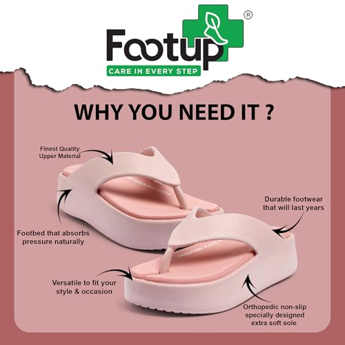 Image of FOOT UP Women's Anti-Skid Comfort Slippers | Ultra Soft Platform Flip Flops, Cushioned EVA Sole with Shock Absorbing Design, Lightweight Slip-On Footwear for Home Use, Indoor Areas & Outdoor Movement