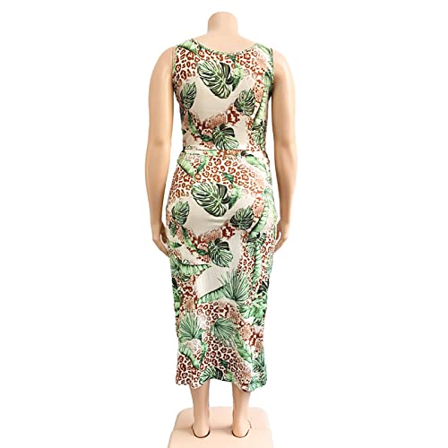 Image of Plus Size Women 2 Piece Outfits Sets Sexy Tracksuit Midi Dress,Sleeveless Tank Top Bodycon Skirts Set Casual Summer