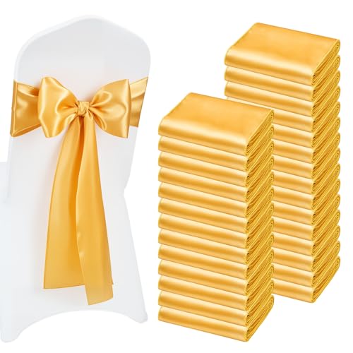 VEVOR Nœud de Chaise en Satin Luxueux Doré Lot de 100 Pièces, Bandeau de Chaise de 17 x 275 cm, Facile à Nouer, Ceinture de Décoration Élégante pour...
