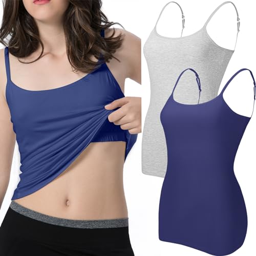 Image of Ibeauti Womens Camisole with Shelf Bra Cotton Tank Top Adjustable Spaghetti Straps Cami Tops 3 Packs