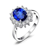 Ticome Princess Diana Kate Middleton Class Gemstone Birthstone Sapphire Halo Engagement Rings for Women,Perfect for Anniversary,Wedding,Party & Daily Wear(Blue,Size 7)