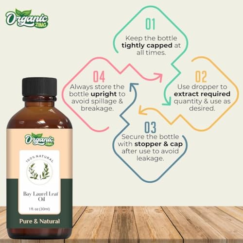 Image of Organic Zing Bay Laurel Leaf Oil 30 ml (1.01 fl oz) - Steam Distilled Spicy Aromatic Oil for Fragrance Blending, Hair Care Formulations & Diffusion