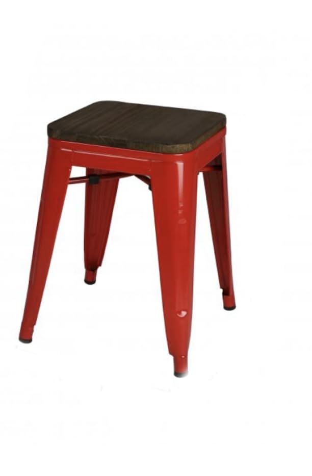 Tabouret en métal rouge Urban Living avec assise bois 39x39cm