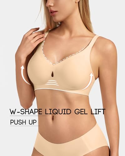 Women's Full Coverage Wireless Bra, Jelly Comfort & Lift Push Up Support, Seamless No Underwire Everyday T-Shirt Bralette - Image 3