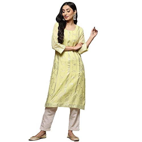 Image of BIBA Women Cotton Blend Regular Fit Straight Printed Kurta