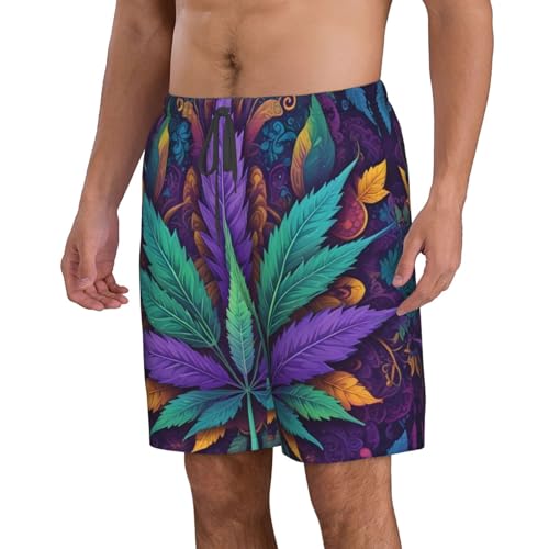 Purple Hemp Weed Mens Swim Trunks Fashion Men's Board Shorts Quick Dry Swim Shorts with Mesh Lining2