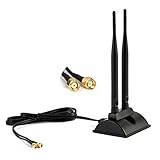 Dagong Dual Band WiFi Antenna,RP-SMA Male Connector,2.4GHz 5GHz,Magnetic Base for PCI-E Wireless Router Mobile Hotspot WiFi Network Card USB WiFi Adapter,Black,Small