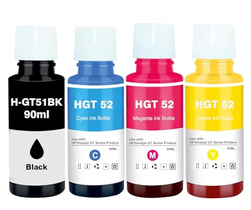 Image of Kosh Refill Ink Bottle Compatible for HP Deskjet 5810,5811,5820,5821,5822, Inktank Wireless 310,315,316,319,410,415,416,419,Smart Tank 115,500,510,515,516,720,750,790 Printers (4, GT51 & GT52 Ink Set)