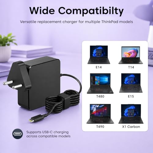 Image of Sounce 65W USB C Laptop Charger for Lenovo ThinkPad X1 Carbon T14 T15 T480 T490 E14 E15 Yoga Chromebook Fast Charging Type C Adapter 20V 3.25A Power Supply Compatible Replacement Charger