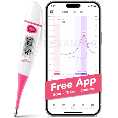 Ovulation Tracker Digital Basal Thermometer: Easy@Home BBT Thermometer for Fertility Tracking - Basal Body Thermometer for Accurate Temperature Monitoring with Premom App Pink DMT-3018