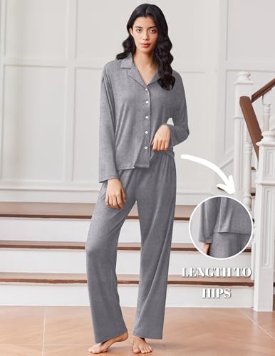 Ekouaer Pajamas for Women Set Button Up Pjs 2 Piece Long Sleeve Lounge Sets - image 4