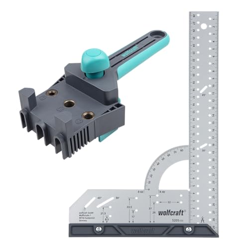 wolfcraft Projekt-Set 'Messen und Dübeln' - 8655000-2 clevere Helfer für Dübelverbindungen - Meisterdüber und Universalwinkel - für Möbelbau 300 mm Skala Metallausführung