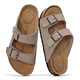 Project Cloud 100% Genuine Leather Flat Sandals For Women 2026 Cork Footbed Womens Sandals with Memory Foam and arch support Vacation Essentials Slides for Women Footwear (Venita, taupsu, 10)