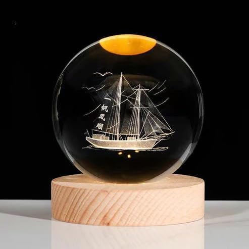 Image of 3D Crystal Ball LED Night Lamp with Wooden Base | Warm Light Bedside Table Lamp for Bedroom, Living Room, Kids Room, Study, Home Decoration & Gifting (Ship)