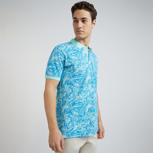 Image of Colorplus Men's Pure Cotton Print Pattern Tailored Fit Polo Neck Half Sleeve Casual T-Shirt