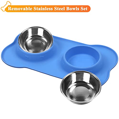 Vivaglory Dog Bowls Stainless Steel Water And Food Puppy Cat Bowls With Non Spill Skid Resistant Silicone Mat, Medium, Blue #TOP3