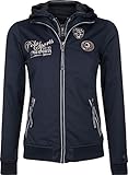 Frauen- Softshell -Jacke mit mehreren Stickereien, gewebte Abzeichen und Logos, Taschen mit Reißverschluss . Innenleiste mit Kapuze , Kontrast Paspelierung entlang Reißverschluss. - Material: 100 % Polyester