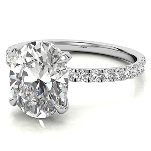 925 Silver | 10K|14K|18K Solid Gold, Handmade Engagement Rings, 3 Ct Oval Cut Moissanite Diamond Solitaire Bridal/Wedding Ring For Women/Her, Minimalist Anniversary Ring Gifts (10K Solid White Gold, 7.5) #TOP2