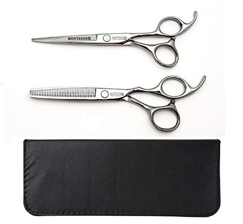 最安値 Montesoro 6点 右利き すきばさみ ヘアカットハサミ 美容師 カットシザー 初心者向け 錆びにくい 高級材質 Sus440c を採用 すき率10 の価格比較