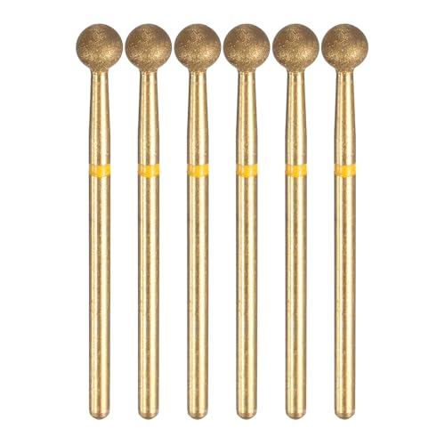 HARFINGTON 6pcs 100-120 Grits Diamond Grinding Bit 5mm Ball Head 2.35mm Shank 5mm Length Titanium Plated Stone Sanding Drill Bits Rotary Tool for Nails Grinding Polishing