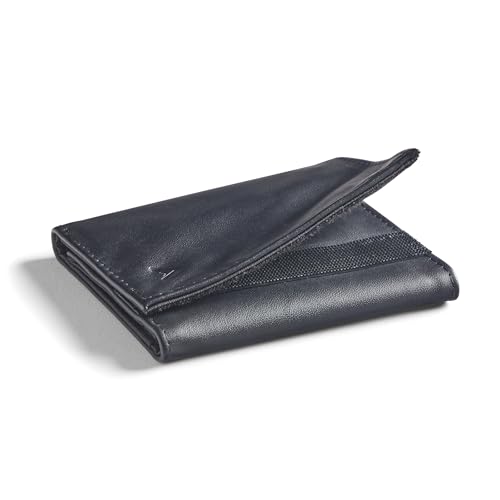 Image of Allett Trifold Wallet, Onyx Black - Leather, RFID Blocking, Slim, Minimalist, Water Resistant, Thin, Front Pocket - Holds 3-12+ Cards, Flat Bills, Receipts & Coins - For Men & Women