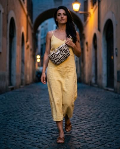 Image of The Peacock Crew Canvas Crossbody Sling Bag for Men & Women - Adjustable Strap, Dual Zippers Left /Right Handed, Secure Everyday Travel Fanny Pack Shoulder Pouch, Nomade Leopard, 11.8 x 7.5 x 3.15