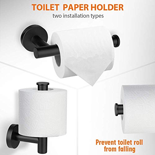 Bathroom Towel Rack Set 5-Pieces, 16\'\' Matte Black Bathroom Hardware Accessories Set SUS304 Stainless Steel Wall Mounted, Includes 16 Inch Bath Towel Holder, Toilet Paper Holder, 3 Robe Towel Hooks