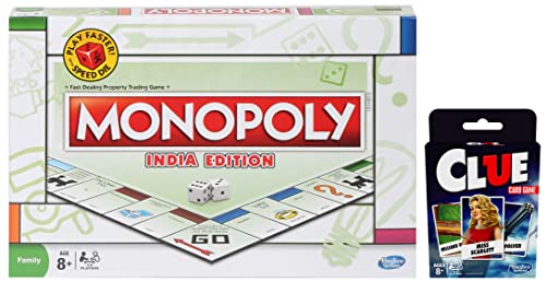 Image of Monopoly India Edition Game, Board Game & Puzzles for Families and Friends, Toys for Kids, Boys and Girls Ages 8 and Up, Fantasy Classic Gameplay&Hasbro Gaming - Clue Classic Card Game