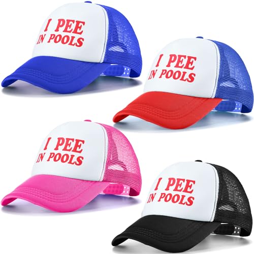 Jiuguva Boné de caminhoneiro engraçado 4 peças I Pee in Pools boné de beisebol retrô engraçado piada