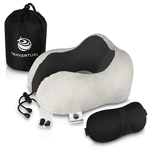 Preisvergleich Produktbild Traventure Reisekissen Set - Ergonomisches Nackenkissen für Absolute Entspannung auf Langen Reisen - inklusive Schlafmaske, Ohrstöpsel & Aufbewahrungstasche - travel Neck Pillow / Nackenhörnchen