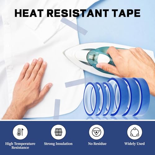 3 Blaues Hochtemperaturband, Wärmeübertragungs Band 2 Größen, Wärmeband für Sublimation, Hitzebeständiges Klebeband, Thermo Klebeband Blaues, Keine Rückstände Thermo Klebeband für Elektrische Arbeiten
