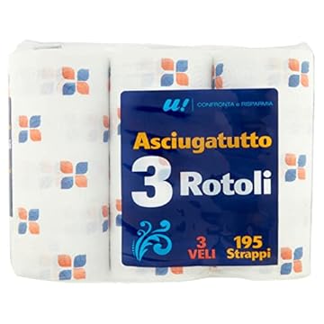 U! Confronta e Risparmia Rotoli Asciugatutto, Confezione da 3