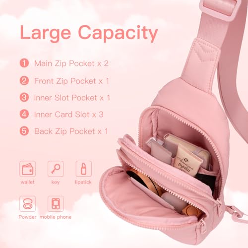 Image of Viverte Quilted Puffer Crossbody Bags for Women Small Puffy Sling Bag Lightweight Cross Body Bubble Purse Shoulder Bag for Travel (Light Pink)
