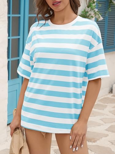 Image of Tankaneo Womens Oversized Tshirts Summer Casual Short Sleeve Crew Neck T Shirt Loose Fit Side Slit Tee Tops