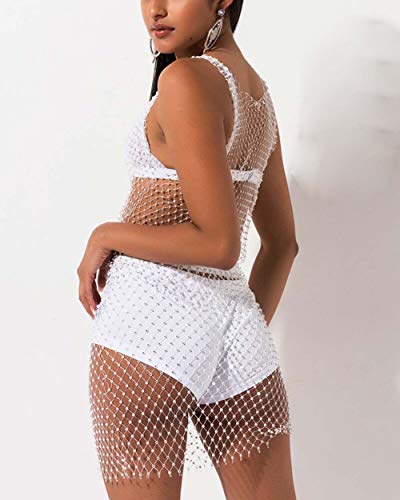 Mini saias femininas de malha transparente com strass arrastão saída de praia saída de biquíni para