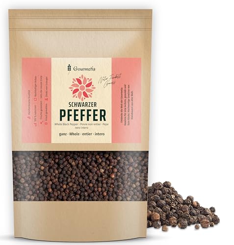 Gourmetia schwarzer Pfeffer ganz (400g) frische aromatische Premium Pfefferkörner für die Mühle - 100% naturbelassen
